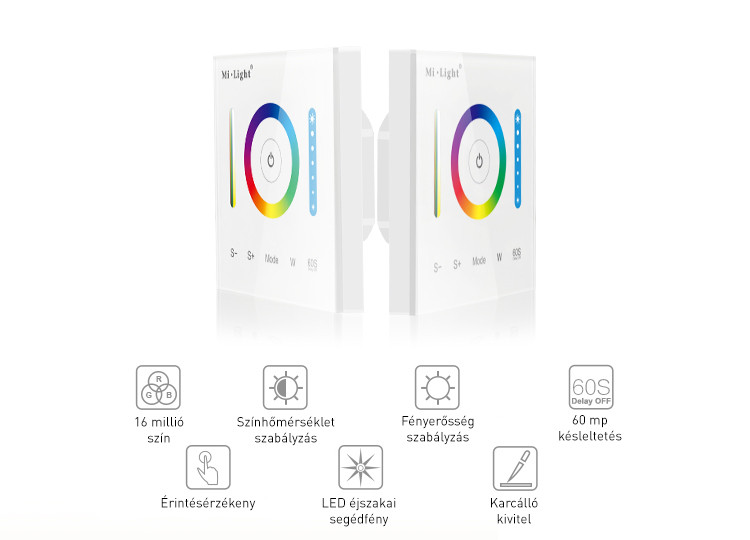 Mi-Light P3 Smart Panel RGB/ RGBW/ RGB+CCT fali vezérlő, 12V-24V, 86x86 mm