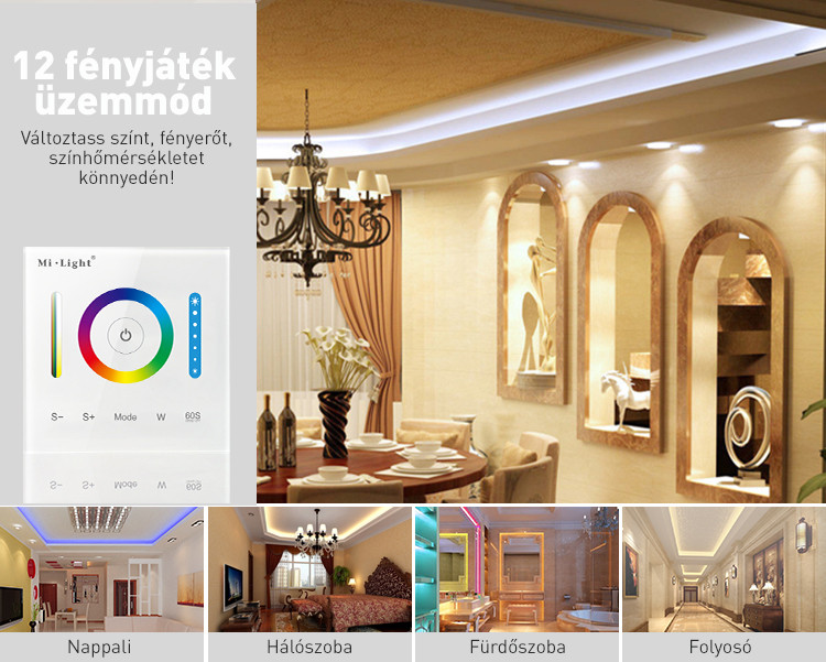 Mi-Light P3 Smart Panel RGB/ RGBW/ RGB+CCT fali vezérlő, 12V-24V, 86x86 mm