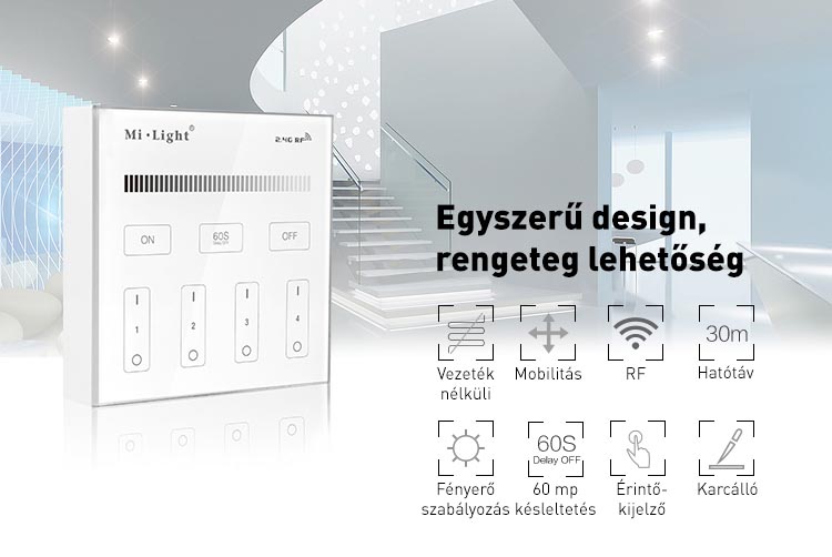 Mi-Light B1 CCT fali RF távvezérlő, elemes, 86x86 mm, 4 zónás