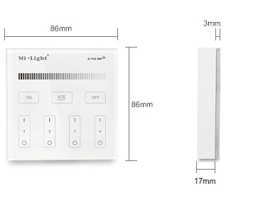 Mi-Light B1 CCT fali RF távvezérlő, elemes, 86x86 mm, 4 zónás