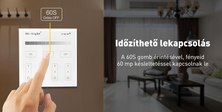 Mi-Light B1 CCT fali RF távvezérlő, elemes, 86x86 mm, 4 zónás