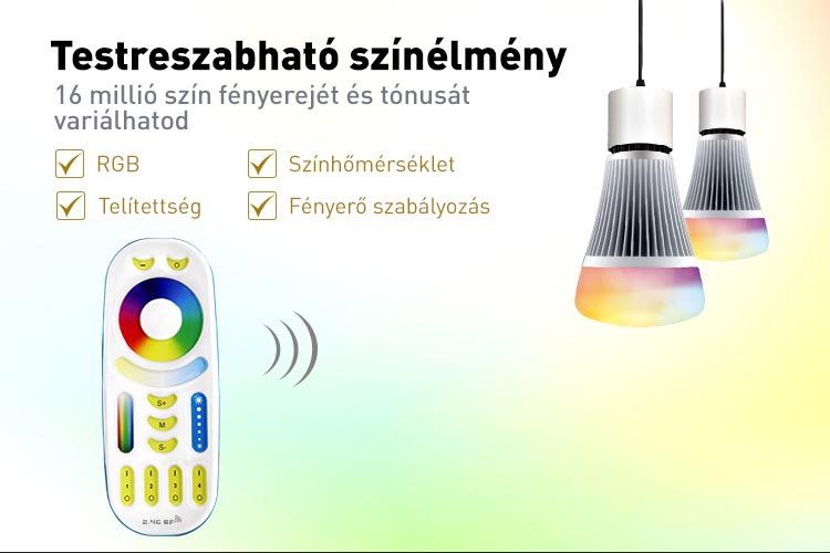 Mi-Light FUT092 RGB+CCT távirányító, érintőgombos, 4 zónás