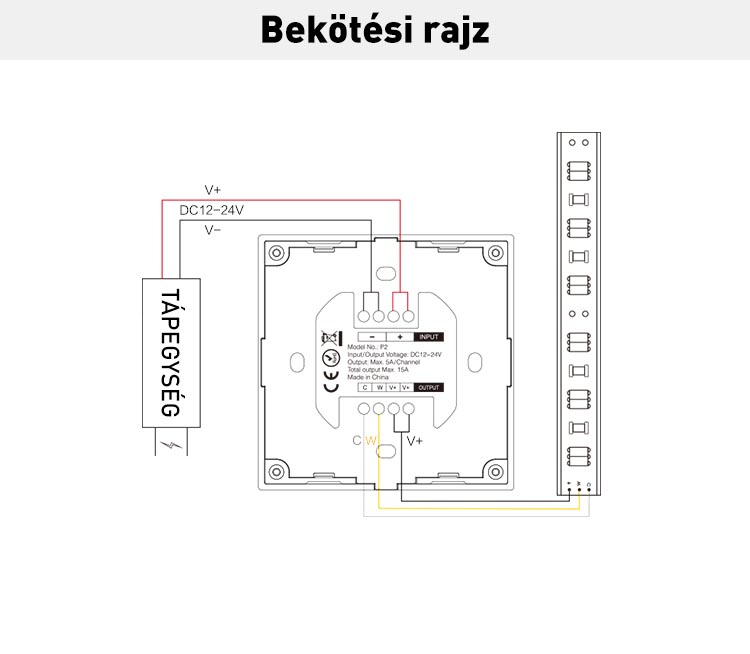 Mi-Light P2 Smart Panel CCT vezérlő, 12V-24V, 86x86 mm