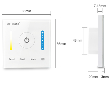 Mi-Light P2 Smart Panel CCT vezérlő, 12V-24V, 86x86 mm