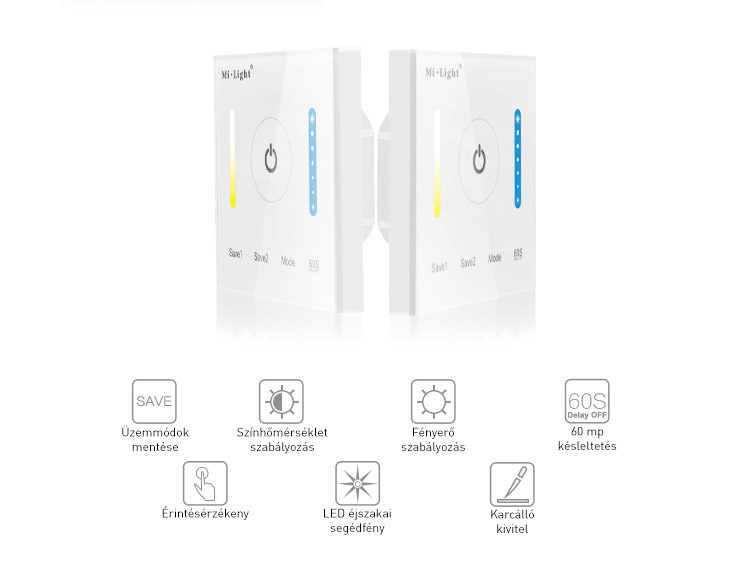 Mi-Light P2 Smart Panel CCT vezérlő, 12V-24V, 86x86 mm