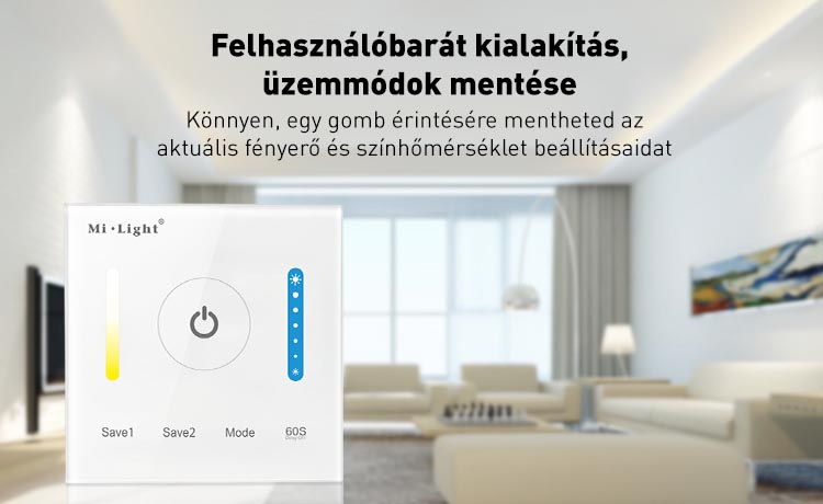 Mi-Light P2 Smart Panel CCT vezérlő, 12V-24V, 86x86 mm