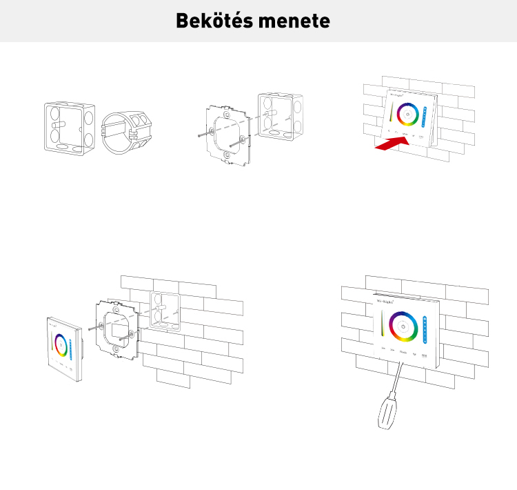 Mi-Light P3 Smart Panel RGB/ RGBW/ RGB+CCT fali vezérlő, 12V-24V, 86x86 mm