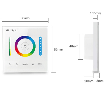 Mi-Light P3 Smart Panel RGB/ RGBW/ RGB+CCT fali vezérlő, 12V-24V, 86x86 mm