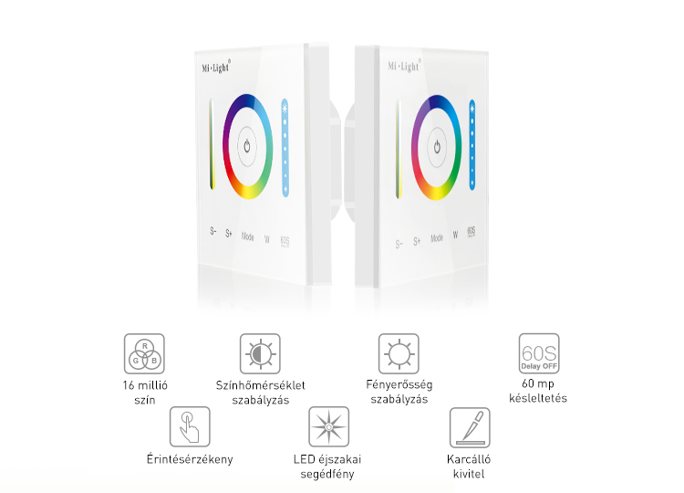 Mi-Light P3 Smart Panel RGB/ RGBW/ RGB+CCT fali vezérlő, 12V-24V, 86x86 mm